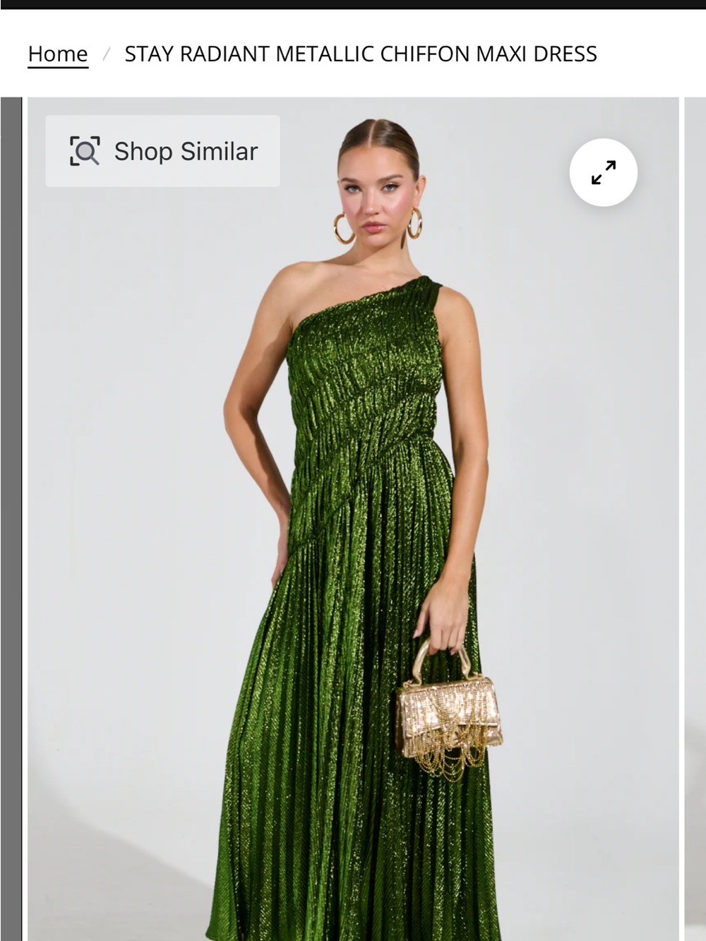 AKIRA Metallic Olive Green One-Shoulder Asymmetrical Maxi Dress